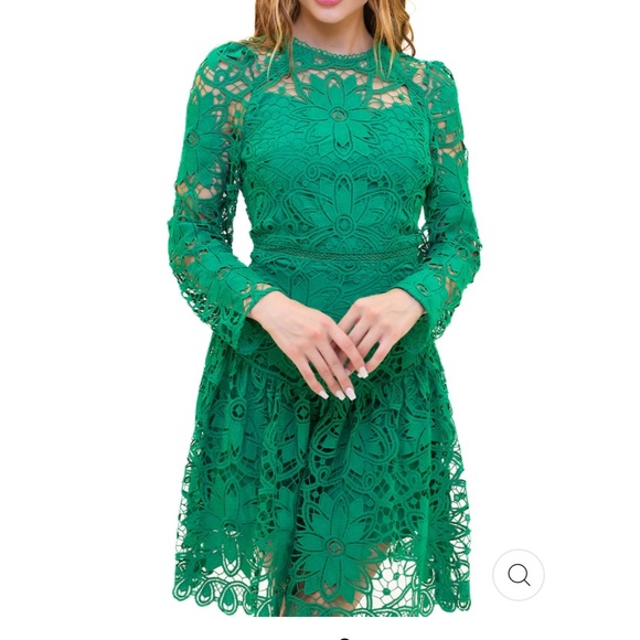 Small Kailier Green Knee Length Lace Dress - Picture 1 of 5